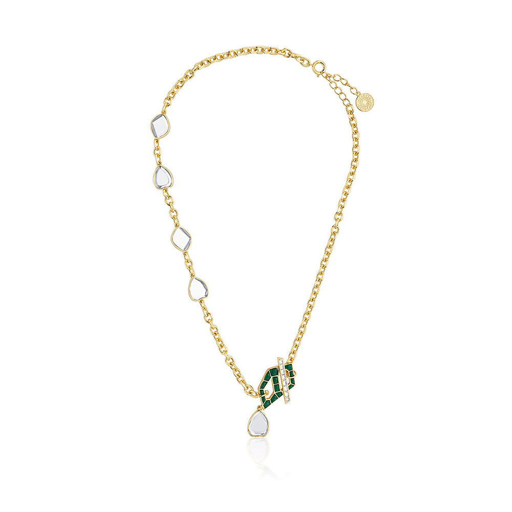 Isharya Fiesta Hydro Emerald Toggle Necklace In 18Kt Gold Plated