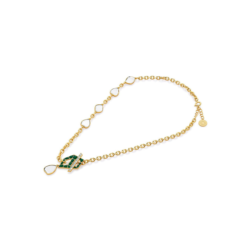 Isharya Fiesta Hydro Emerald Toggle Necklace In 18Kt Gold Plated