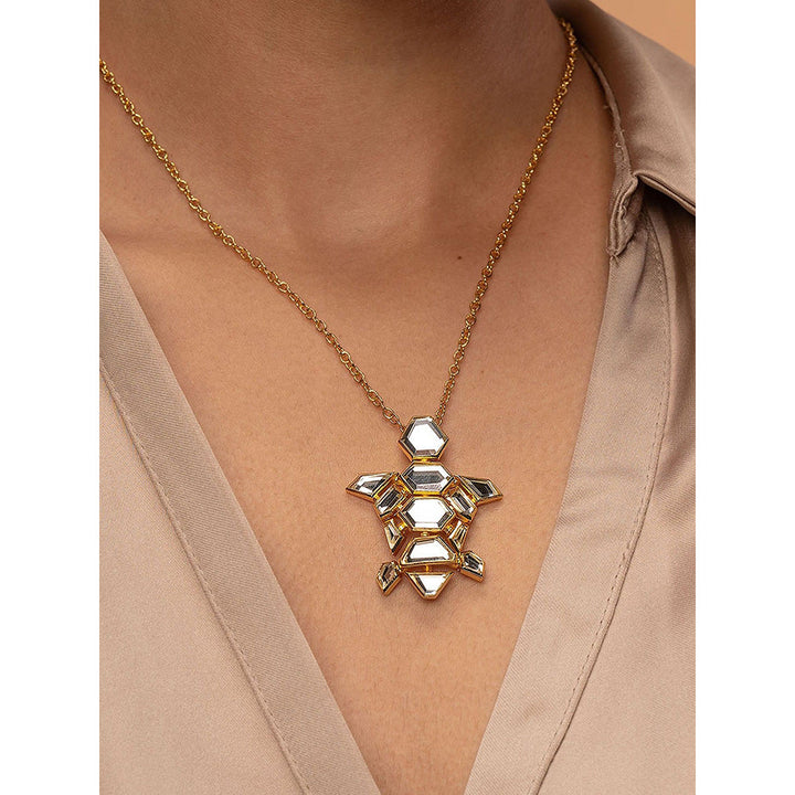 Isharya Flash Mirror Turtle Necklace In 18Kt Gold Plated