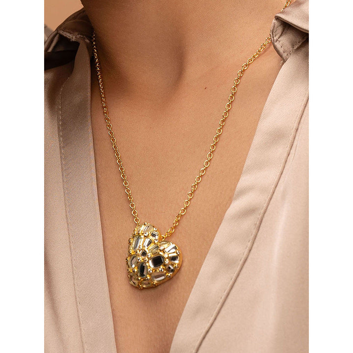 Isharya Desire Mirror Heart Necklace In 18Kt Gold Plated