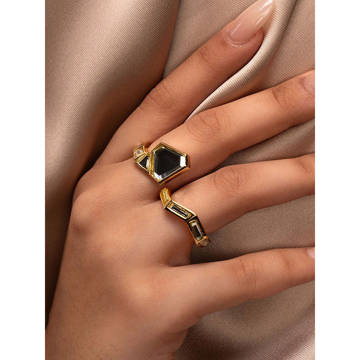 Isharya Dazzle Two-Finger Snake Ring In 18Kt Gold Plated