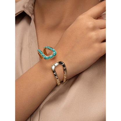 Isharya Glow Turquoise Open Cuff In 18Kt Gold Plated