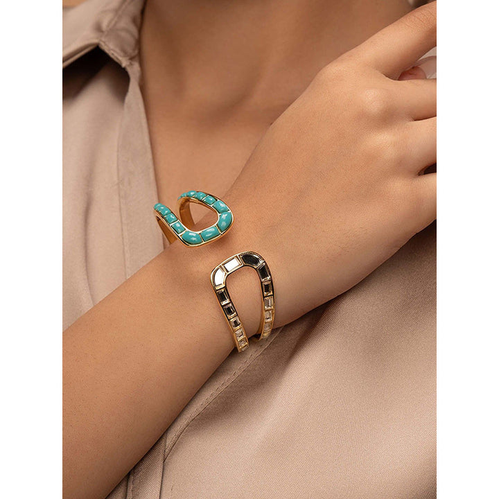 Isharya Glow Turquoise Open Cuff In 18Kt Gold Plated