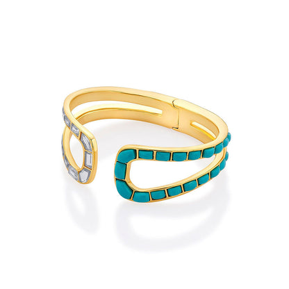 Isharya Glow Turquoise Open Cuff In 18Kt Gold Plated