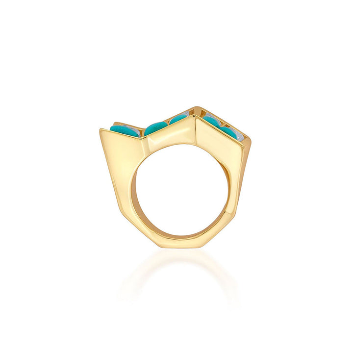 Isharya Glow Turquoise Zigzag Ring In 18Kt Gold Plated