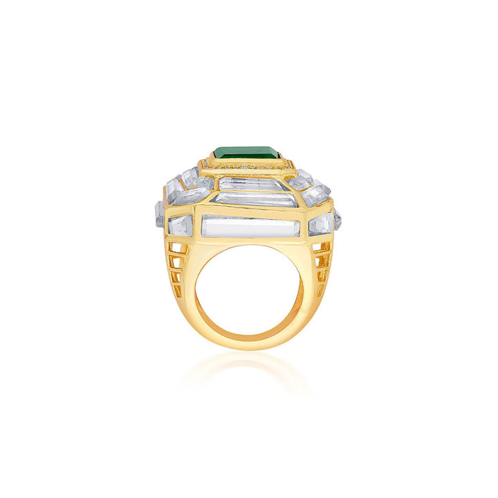 Isharya Fiesta Hydro Emerald Deco Ring In 18Kt Gold Plated