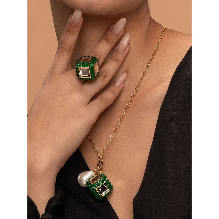 Isharya Hydro Emerald Dice Ring In 18Kt Gold Plated