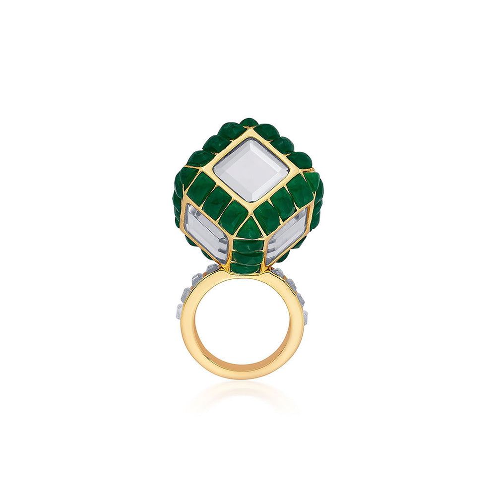 Isharya Hydro Emerald Dice Ring In 18Kt Gold Plated