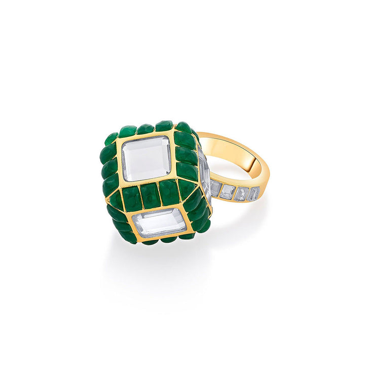 Isharya Hydro Emerald Dice Ring In 18Kt Gold Plated