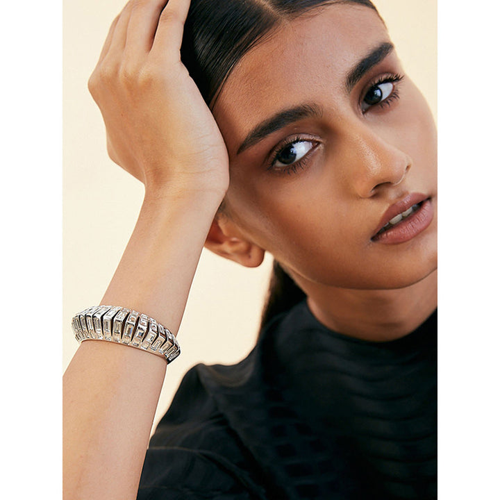 Isharya Silver Disco Mirror Rib Cuff