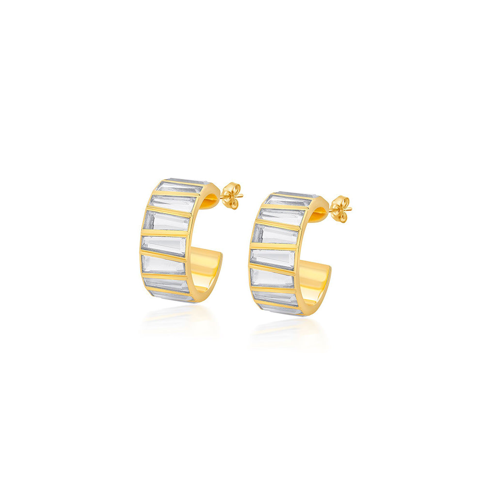 Isharya Baguette Huggie Earrings In 18Kt Gold Plated