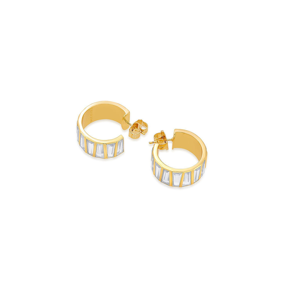 Isharya Baguette Huggie Earrings In 18Kt Gold Plated