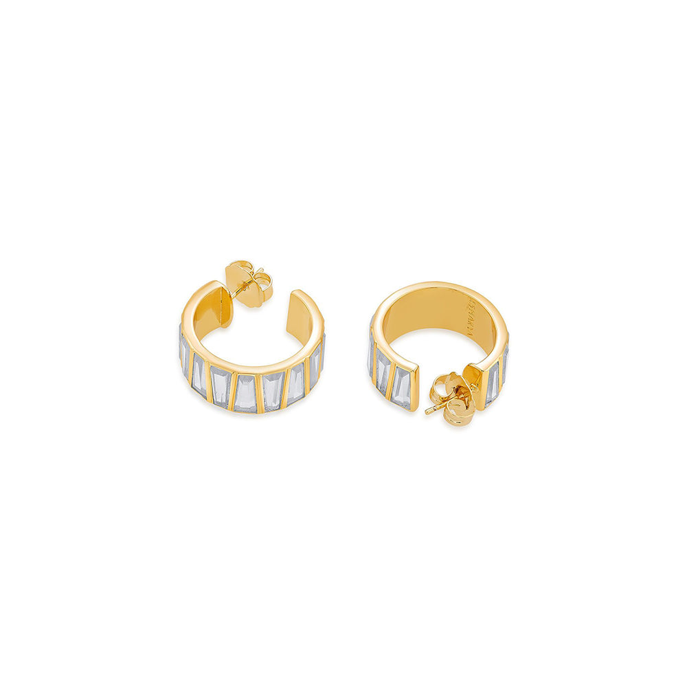 Isharya Baguette Huggie Earrings In 18Kt Gold Plated