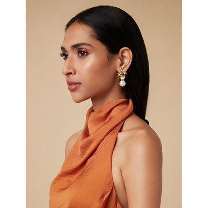 Isharya Rise Pearl Drop Earrings In 18Kt Gold Plated