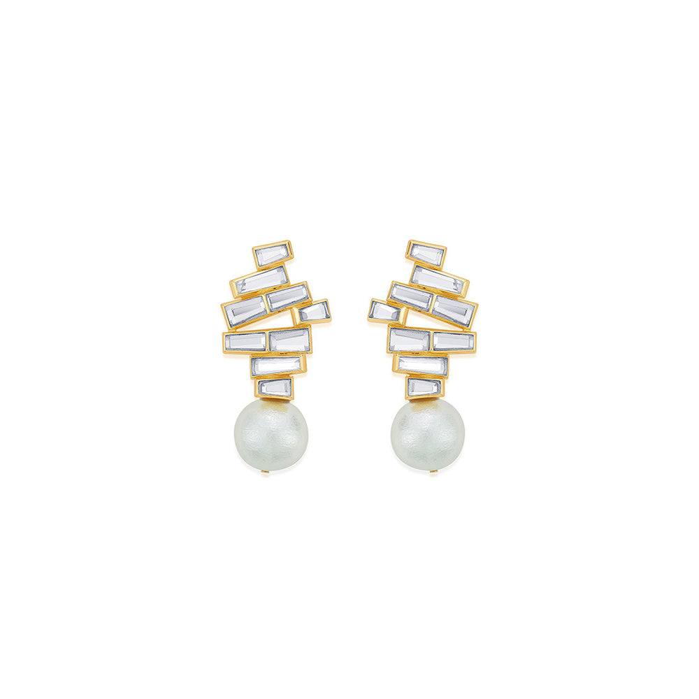 Isharya Rise Pearl Drop Earrings In 18Kt Gold Plated
