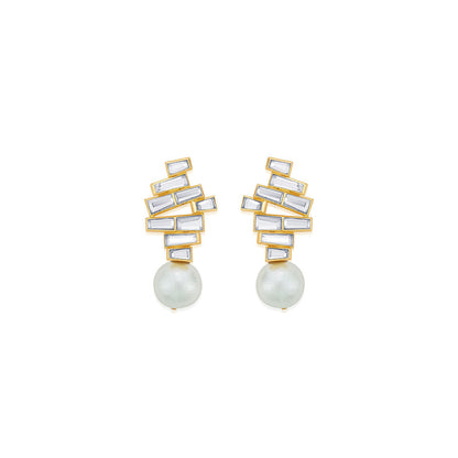 Isharya Rise Pearl Drop Earrings In 18Kt Gold Plated