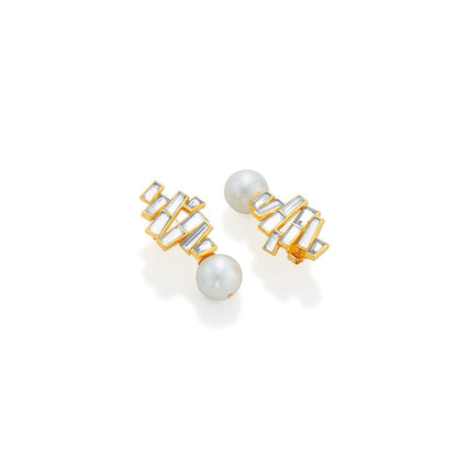 Isharya Rise Pearl Drop Earrings In 18Kt Gold Plated