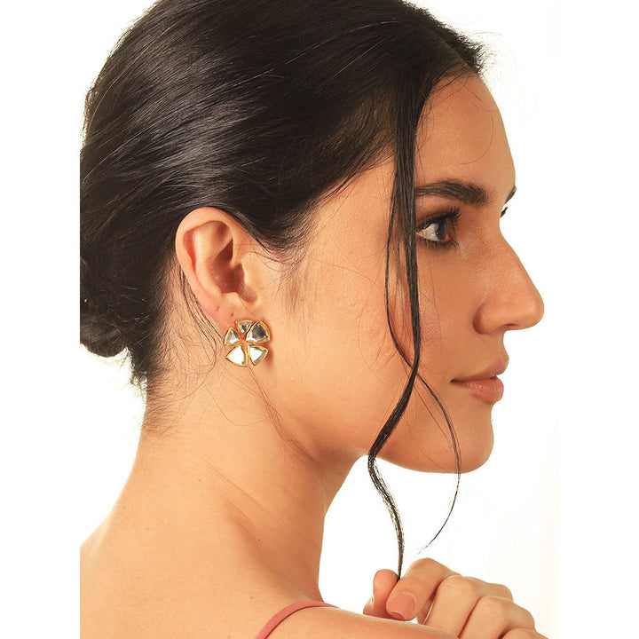 Isharya Inayat Statement Mirror Studs In 18Kt Gold Plated