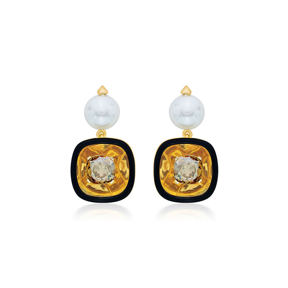 Isharya Bling Glory Wrap Crystal & Pearl Earrings In 18Kt Gold Plated