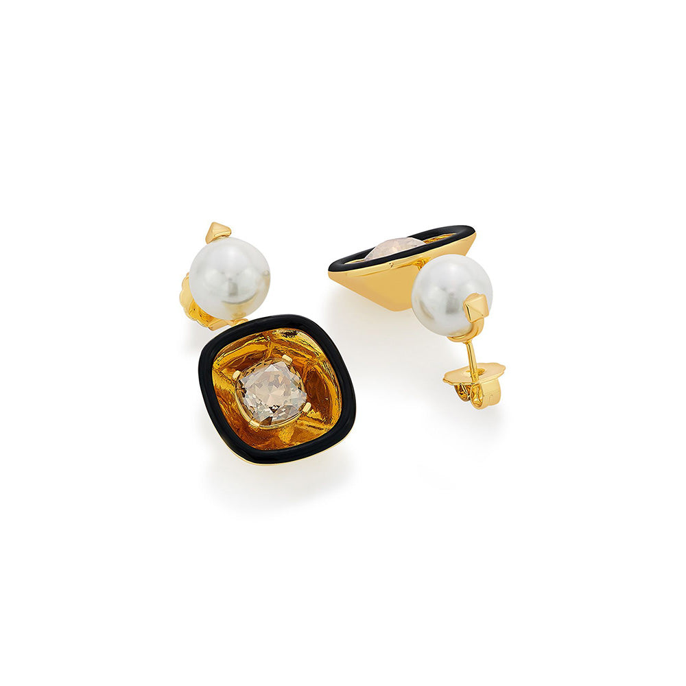 Isharya Bling Glory Wrap Crystal & Pearl Earrings In 18Kt Gold Plated