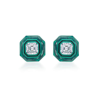 Isharya B Dazzle Infinity Cut Green Crystal Studs In Coloured Plating