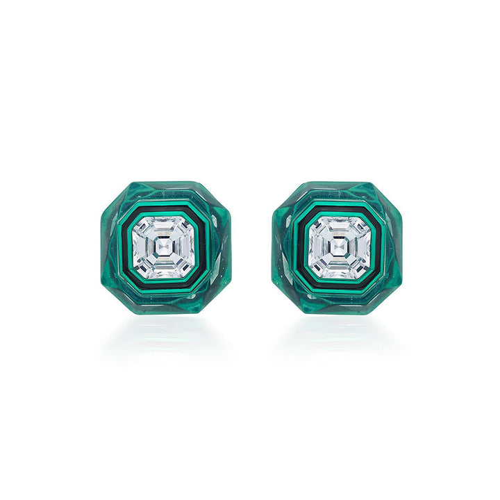 Isharya B Dazzle Infinity Cut Green Crystal Studs In Coloured Plating