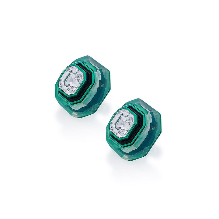 Isharya B Dazzle Infinity Cut Green Crystal Studs In Coloured Plating