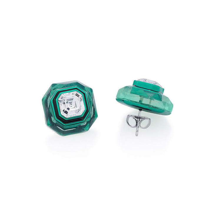 Isharya B Dazzle Infinity Cut Green Crystal Studs In Coloured Plating