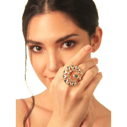 Isharya Jugni Mirror Statement Ring In 18Kt Gold Plated