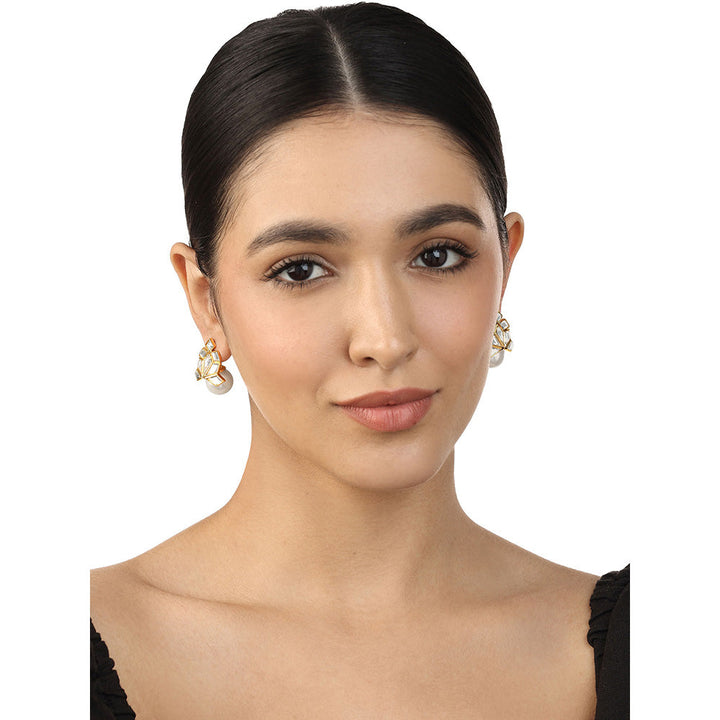 Isharya Flor White Pearl Earrings In 18Kt Gold Plated