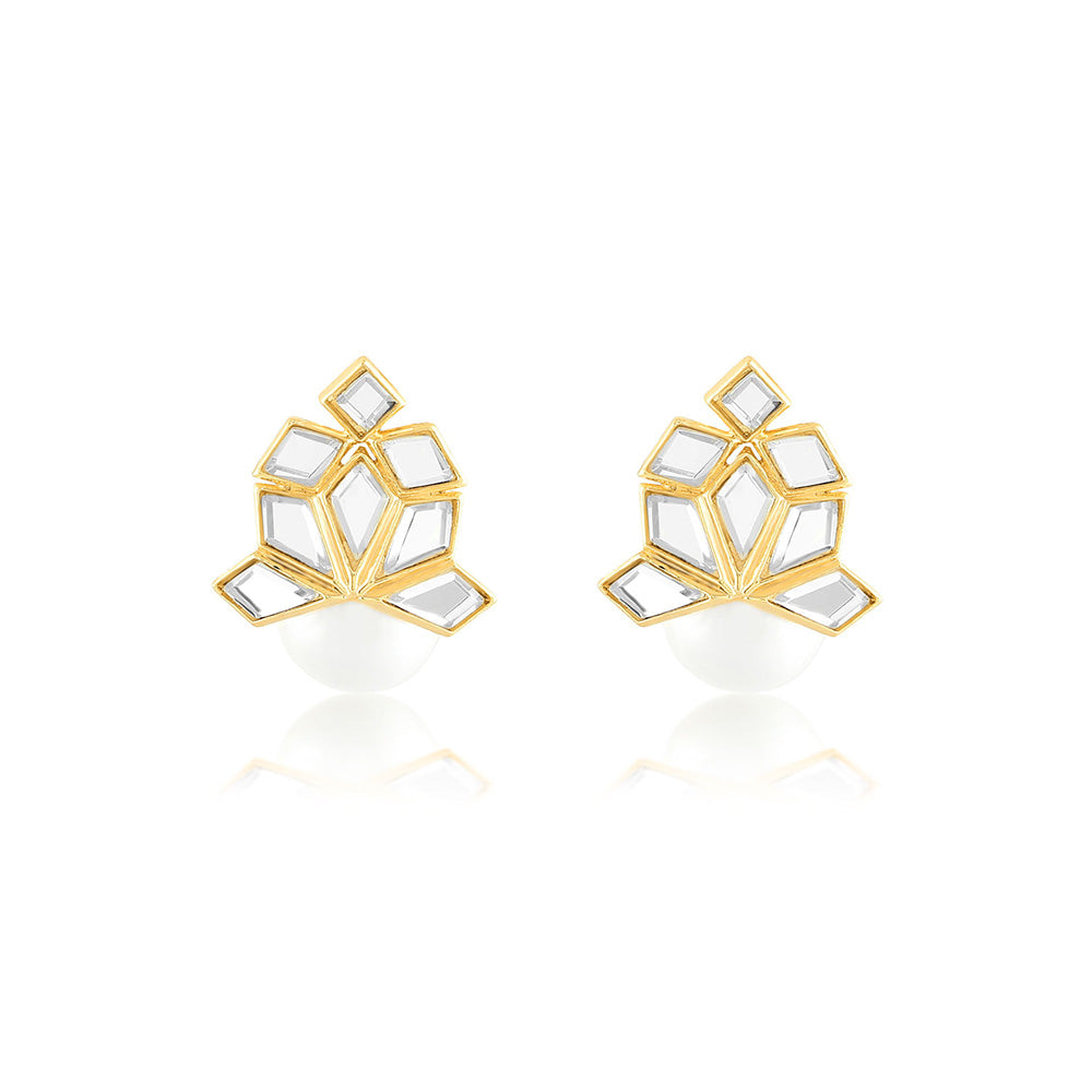 Isharya Flor White Pearl Earrings In 18Kt Gold Plated