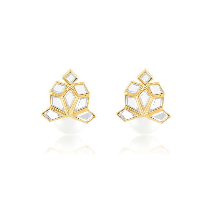 Isharya Flor White Pearl Earrings In 18Kt Gold Plated