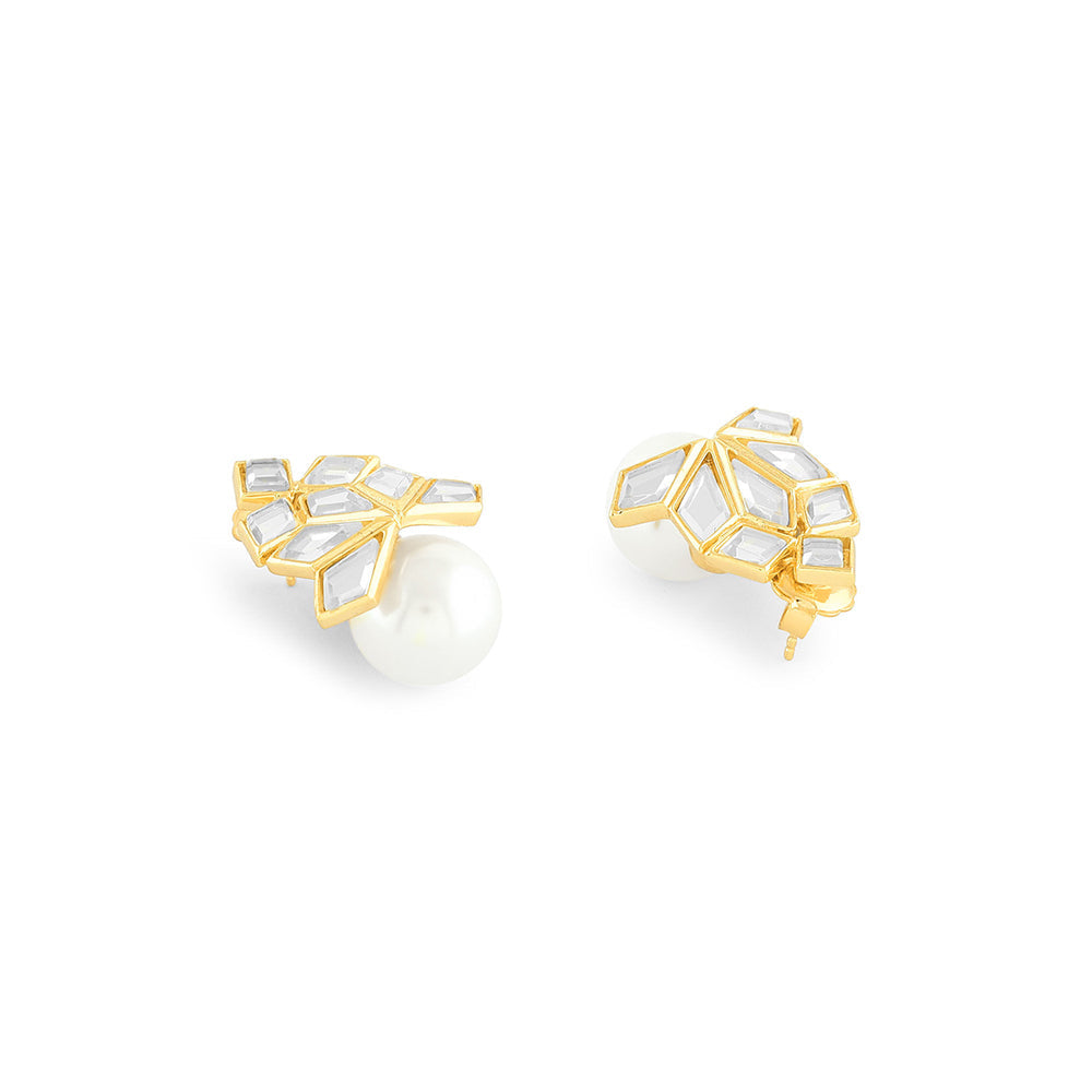 Isharya Flor White Pearl Earrings In 18Kt Gold Plated