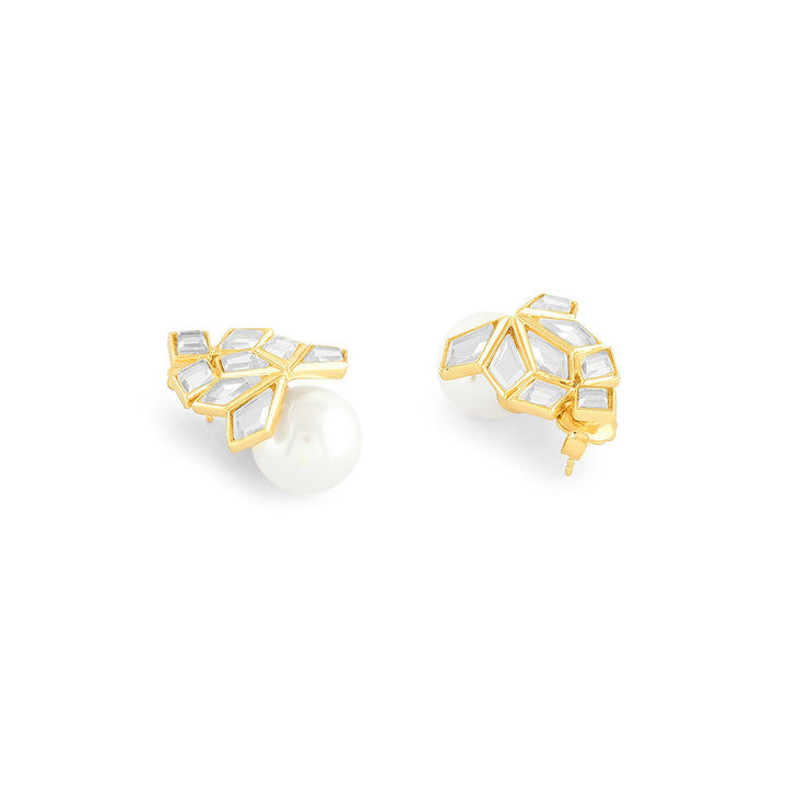 Isharya Flor White Pearl Earrings In 18Kt Gold Plated