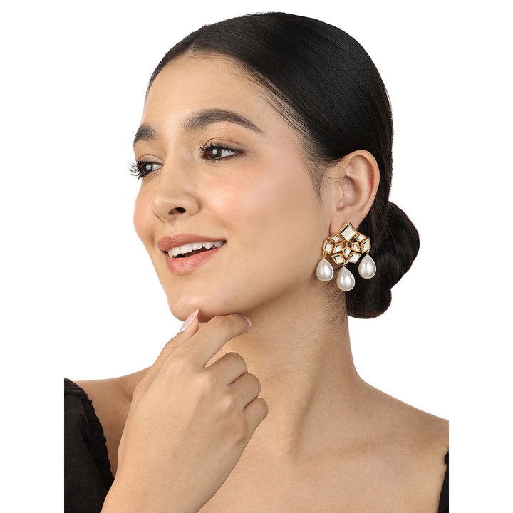 Isharya Flor Pearl Trio Earrings In 18Kt Gold Plated