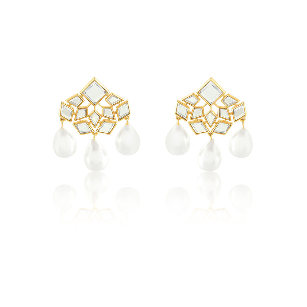 Isharya Flor Pearl Trio Earrings In 18Kt Gold Plated