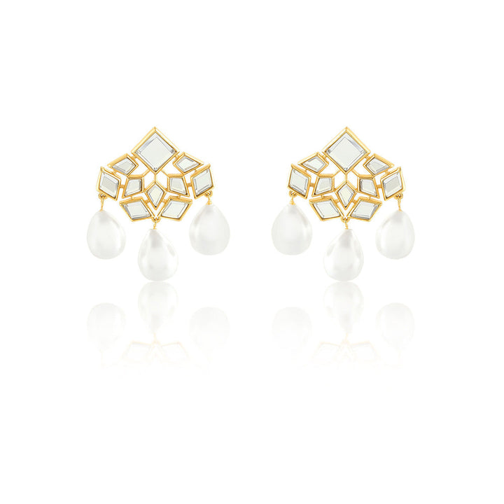 Isharya Flor Pearl Trio Earrings In 18Kt Gold Plated