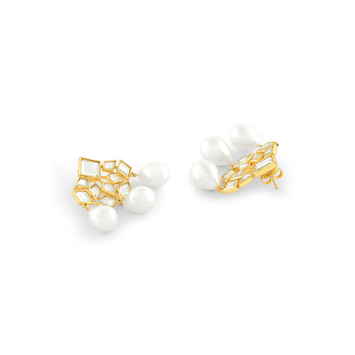 Isharya Flor Pearl Trio Earrings In 18Kt Gold Plated