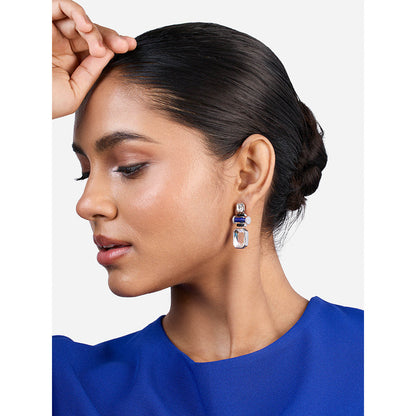 Isharya Digital Blue Crystal Earrings In Rhodium and Signature Colored Plating