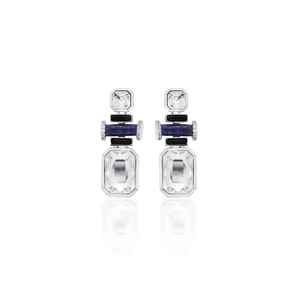 Isharya Digital Blue Crystal Earrings In Rhodium and Signature Colored Plating