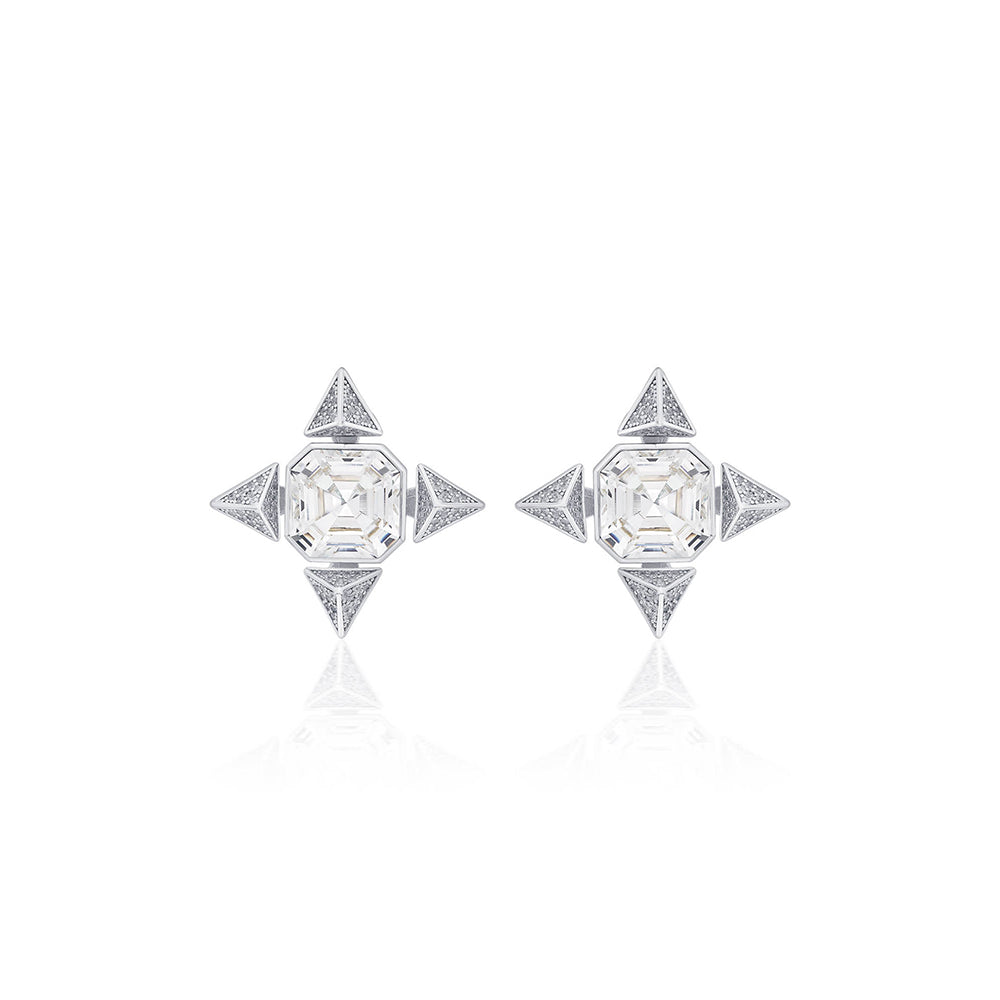 Isharya Chrome Star Earrings In Rhodium and Signature Colored Plating