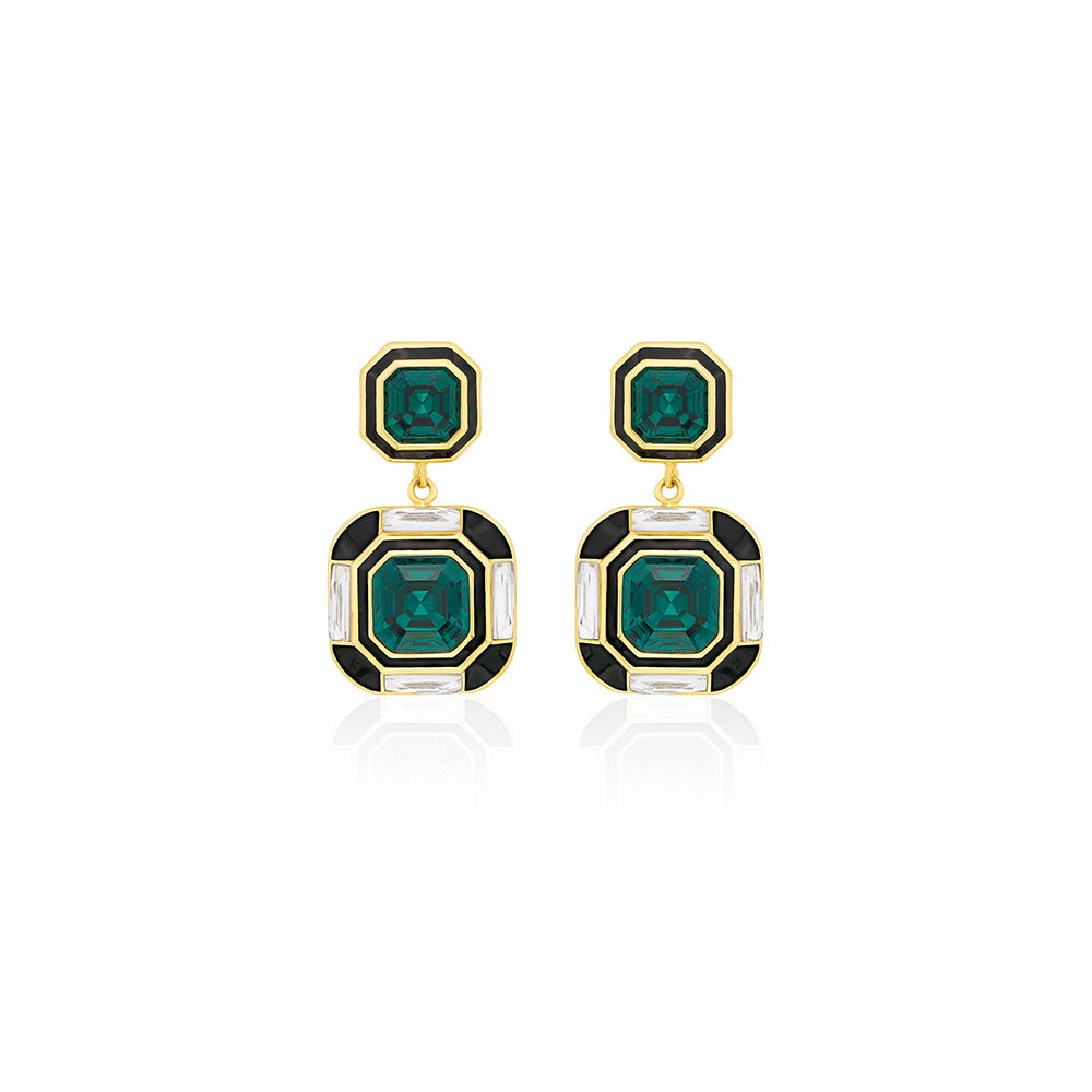 Isharya Jungle Green Deco Crystal Drop In 18KT Gold and Signature Colored Plating