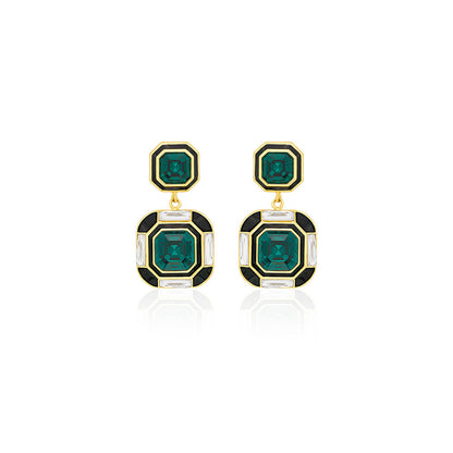 Isharya Jungle Green Deco Crystal Drop In 18KT Gold and Signature Colored Plating