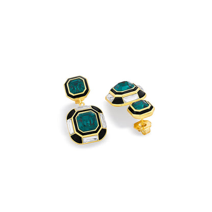 Isharya Jungle Green Deco Crystal Drop In 18KT Gold and Signature Colored Plating