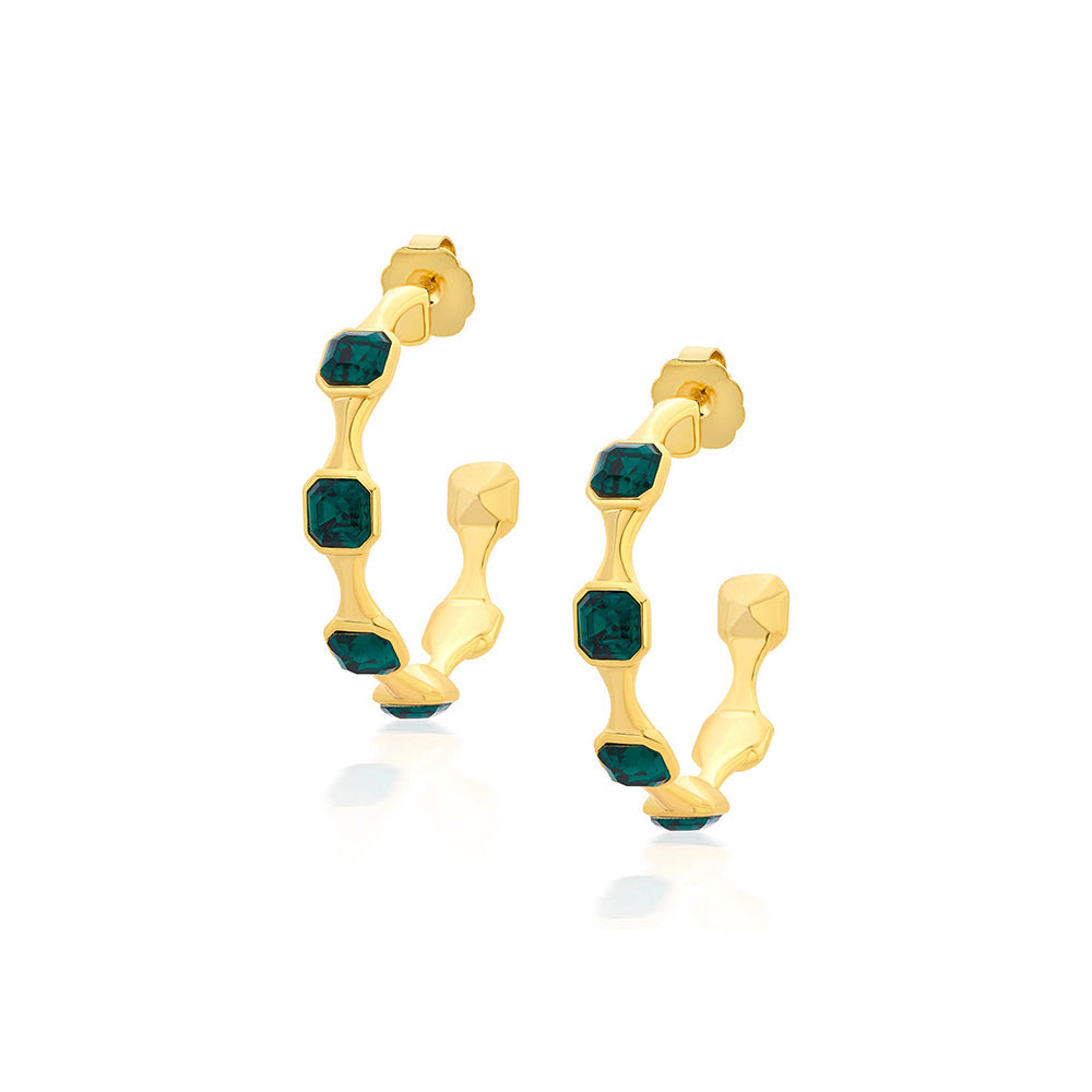 Isharya Jungle Green Crystal Hoop Earrings In 18KT Gold and Signature Colored Plating