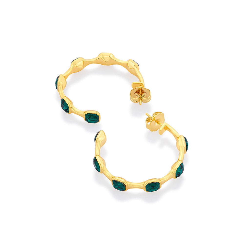 Isharya Jungle Green Crystal Hoop Earrings In 18KT Gold and Signature Colored Plating