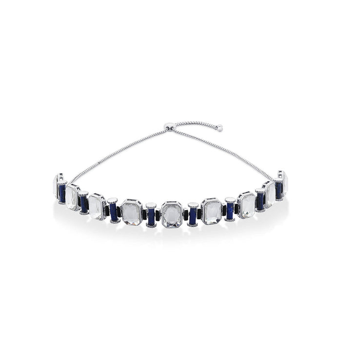 Isharya Digital Blue Crystal Choker In Rhodium and Signature Colored Plating