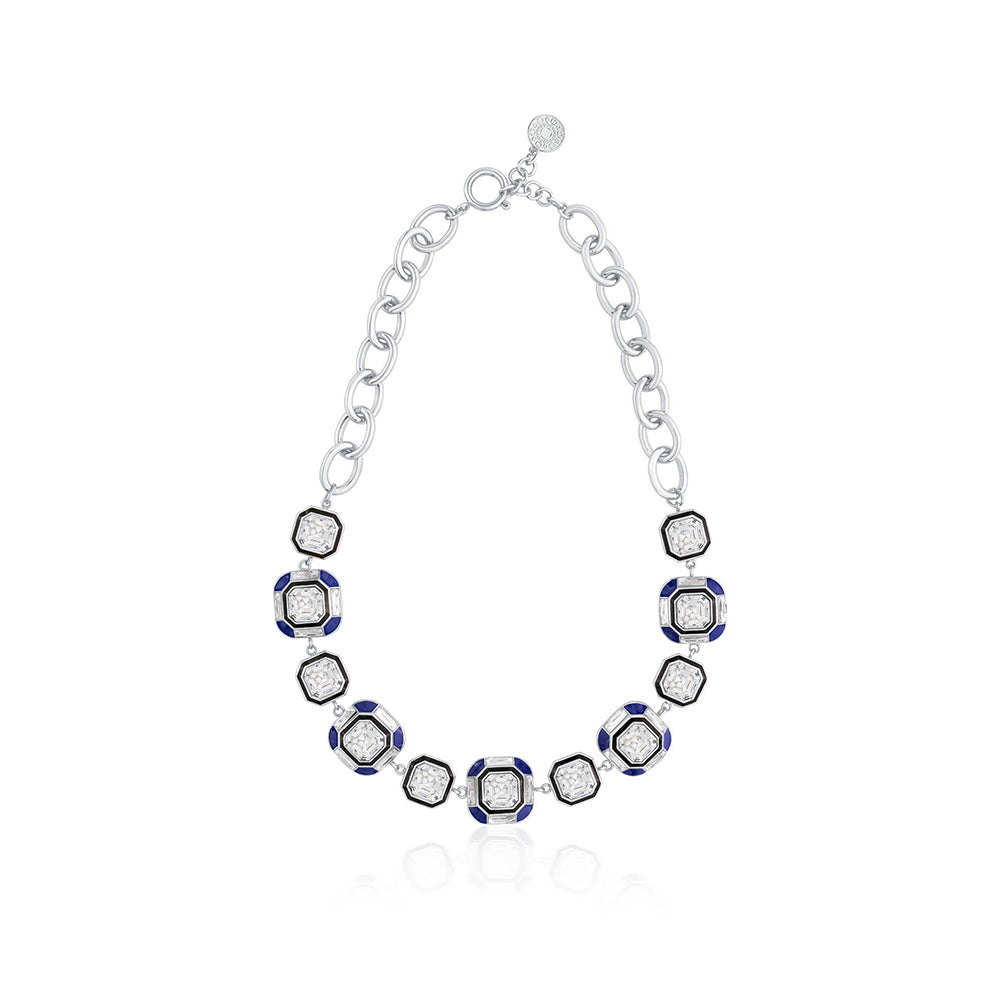 Isharya Digital Blue Crystal Necklace In Rhodium and Signature Colored Plating