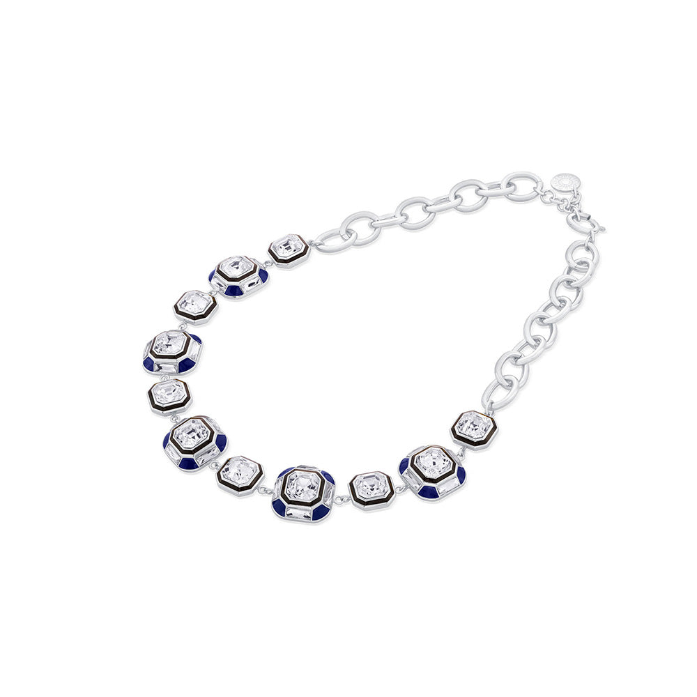 Isharya Digital Blue Crystal Necklace In Rhodium and Signature Colored Plating