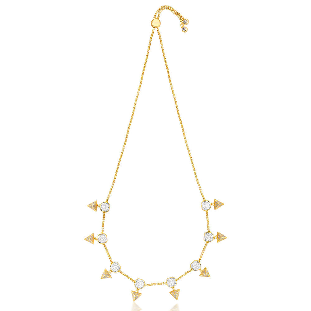 Isharya Moss Pyramid Crystal Necklace In 18KT Gold and Signature Colored Plating